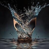 chapoteo de agua en un vaso de limpiar agua. el concepto de natural limpiar agua. generativo ai. foto
