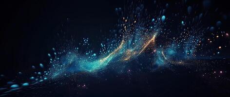 Dark blue and glow particle abstract background. . photo