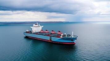 LNG tanker carrier in the sea. Gas carrier for transportation of liquefied natural gas. . photo