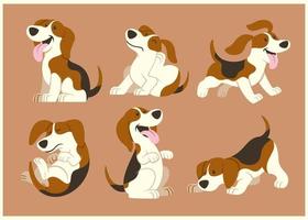 beagle dog cartoon set vector