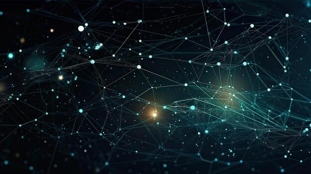 Dark blue and glow particle abstract background. . photo