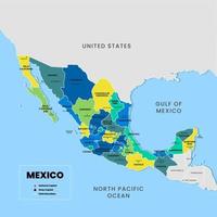 mexico mapa con rodeando fronteras vector