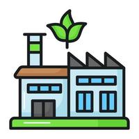 Factory building with leaves depicting vector of green factory, eco friendly factor