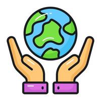 globo en humano manos representando concepto de salvar el mundo, mundo tierra día icono vector
