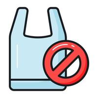 Prohibited sign on plastic bag depicting concept icon of no plastic bag, plastic free world, vector