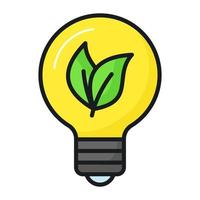 Leave inside bulb showing vector of eco idea in trendy style, sustainable ecological energy icon, creative lamp easy to use vector