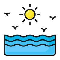 An editable graphic design of sea in trendy style, sunshine vector