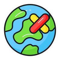 Save the world and earth, bandage on world globe showing icon of healed earth, premium vector