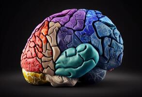 Human brain with different colors and shapes. stone, 3d render illustration. photo