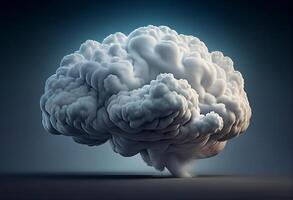 Brainstorming concept as a human brain with a stormy sky as a 3D illustration. photo