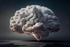 Brainstorming concept as a human brain with a stormy sky as a 3D illustration. Generative ai photo