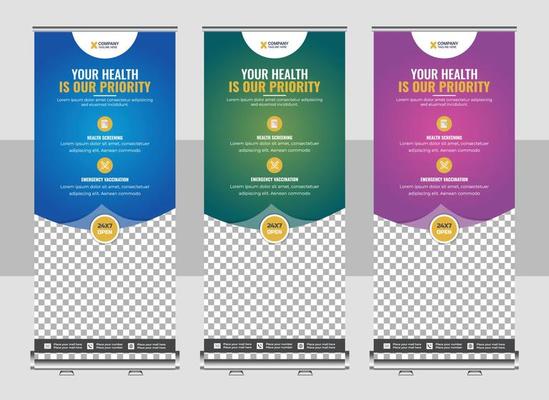 Medical Healthcare services roll up banner design, or promotion, exhibition, printing, presentation layout and concept for hospital doctor clinic dental x standee banner template