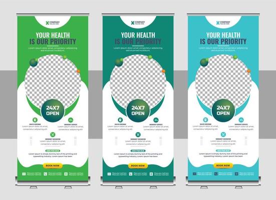 Medical Healthcare services roll up banner design, or promotion, exhibition, printing, presentation layout and concept for hospital doctor clinic dental x standee banner layout
