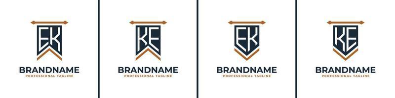 Letter EK and KE Pennant Flag Logo Set, Represent Victory. Suitable for any business with EK or KE initials. vector