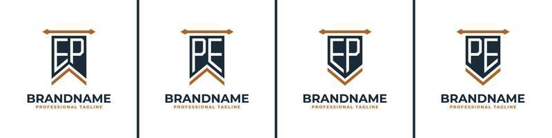 Letter EP and PE Pennant Flag Logo Set, Represent Victory. Suitable for any business with EP or PE initials. vector