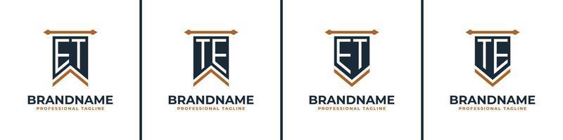 Letter ET and TE Pennant Flag Logo Set, Represent Victory. Suitable for any business with ET or TE initials. vector