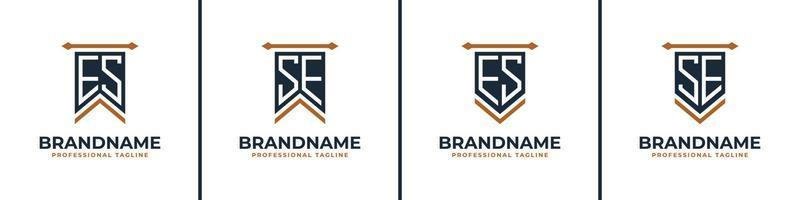 Letter ES and SE Pennant Flag Logo Set, Represent Victory. Suitable for any business with ES or SE initials. vector