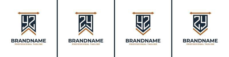 Letter YZ and ZY Pennant Flag Logo Set, Represent Victory. Suitable for any business with YZ or ZY initials. vector