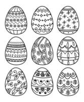 vector hand drawn line illustration, set of easter eggs black and white color on white isolated background