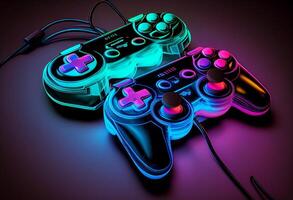 Gamepad in neon light. Computer generated 3D photo rendering.