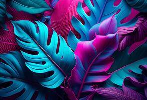 Tropical colorful palm leaves. Exotic background. illustration. Generative ai photo