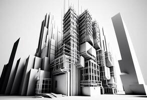 abstract 3d illustration of modern architecture in black and white colors photo