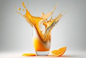 Mango juice splash on white background photo