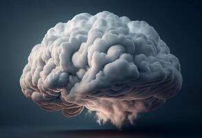 Brainstorming concept as a human brain with a stormy sky as a 3D illustration. photo