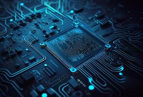 Circuit board futuristic technology background. blue 3d rendering toned image photo