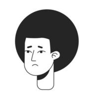 Downcast man with kinky hairstyle monochromatic flat vector character head. Black white avatar icon. Editable cartoon user portrait. Lineart ink spot illustration for web graphic design, animation
