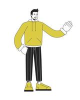 Confident stylish man waving hand flat linear duo color vector character. Editable figure. Full body person on white. Thin line duotone cartoon spot illustration for web graphic design and animation