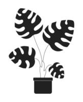 Big leaves monstera indoor houseplant monochrome flat vector object. Editable black and white icon. Full sized element. Simple thin line art spot illustration for web graphic design and animation