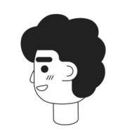 Guy looking back with happy smirk monochromatic flat vector character head. Black white avatar icon. Editable cartoon user portrait. Simple lineart spot illustration for web graphic design, animation