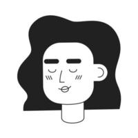 Relaxed woman with closed eyes monochromatic flat vector character head. Black white avatar icon. Editable cartoon user portrait. Simple lineart ink spot illustration for web graphic design, animation