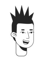 contento joven hombre con mohawk pelo monocromo plano vector personaje cabeza. negro blanco avatar icono. editable dibujos animados usuario retrato. arte lineal tinta Mancha ilustración para web gráfico diseño y animación