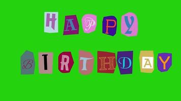 Happy birthday text- Ransom note Animation paper cut on green screen video