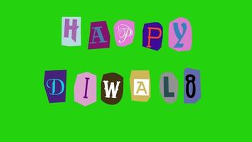 Happy diwali text- Ransom note Animation paper cut on green screen video
