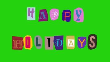 glücklich Ferien Text- Lösegeld Hinweis Animation Papier Schnitt auf Grün Bildschirm video