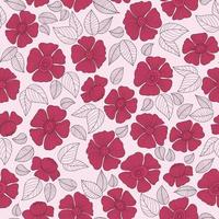 Retro floral seamless pattern with magenta groovy flower on pink background. Vector Illustration. Aesthetic modern art hand drawn for wallpaper, design, textile, packaging, decor.