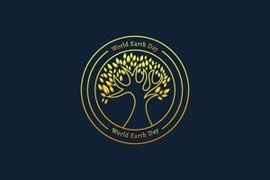 International earth day stamp label logo. Gold glitter stamp international earth day world care for the environment love the earth. Creative idea planting tree icon design. International day logo. vector