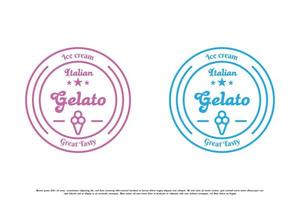 Gelato ice cream stamp label logo design illustration. Simple line art silhouette minimalist ice cream gelato label stamp badge circle label. Creative idea for gelato ice cream restaurant menu design. vector