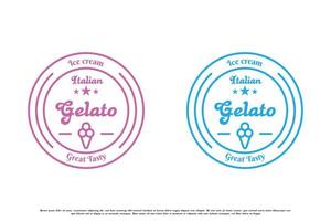 Gelato ice cream stamp label logo design illustration. Simple line art silhouette minimalist ice cream gelato label stamp badge circle label. Creative idea for gelato ice cream restaurant menu design. vector