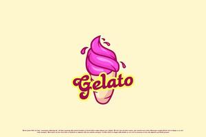 Gelato ice cream cartoon logo design illustration. Full flavor cold gelato ice cream drink mascot design. Creative idea yummy delicious Ice cream Gelato typography lettering banner menu restaurant vector