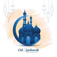 Eid mubarak creative moon and mosque card background vector