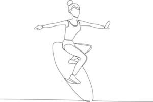 un mujer teniendo divertido surf vector