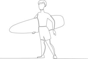 A boy getting ready to surf vector