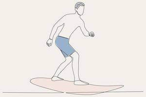 Color illustration of an excited man surfing vector