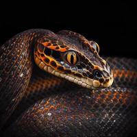 Snake closeup image on black background Generative AI photo