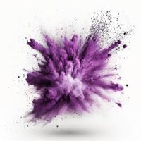 Purple particle explosion on white background photo