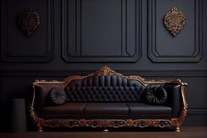 black gold vintage sofa and black designer wall photo